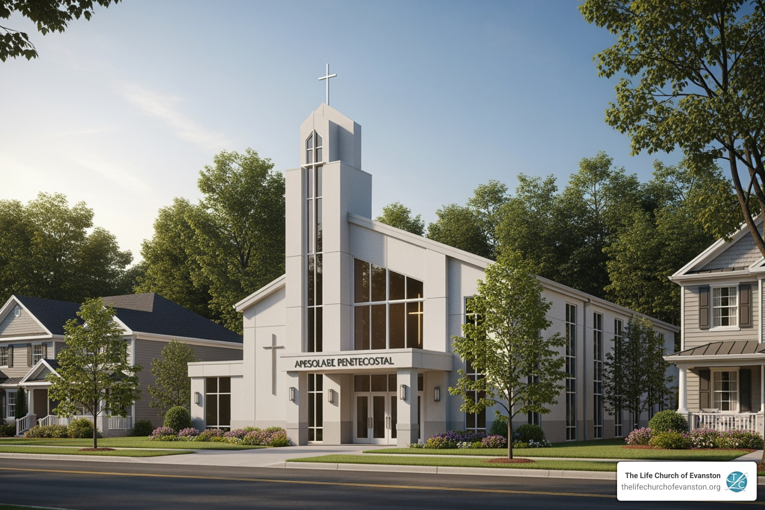 A welcoming local Apostolic church building with a clean, modern design in a neighborhood setting