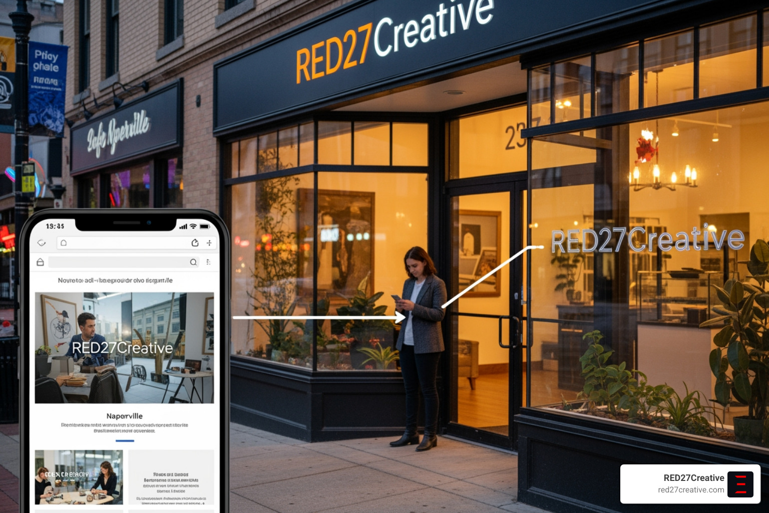 A successful local Naperville storefront showing the connection between physical presence and digital branding A successful local Naperville storefront showing the connection between physical presence and digital branding