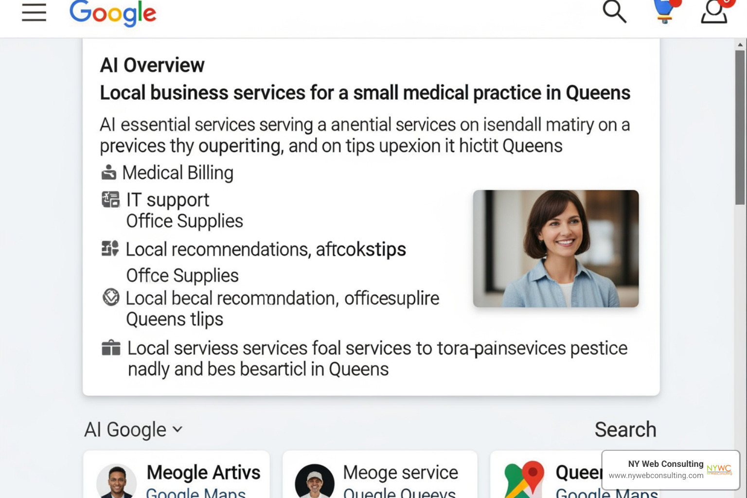 Visual of a Google AI Overview result answering a complex query about specific business services Visual of a Google AI Overview result answering a complex query about specific business services