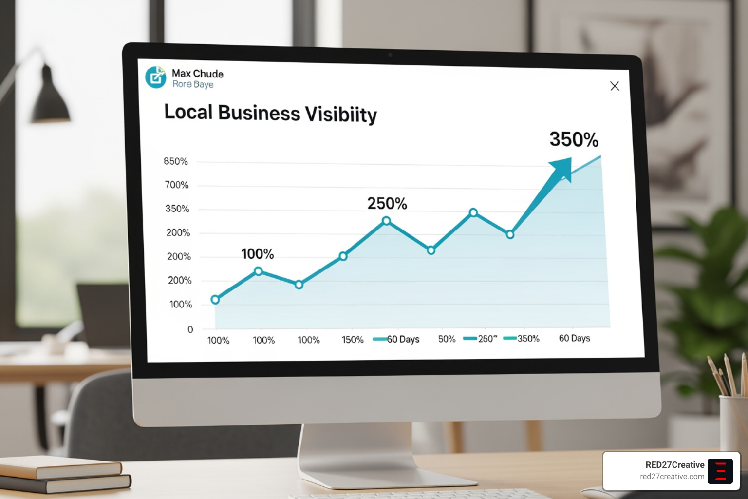 Graphic showing 250 percent average growth in local visibility over 60 days Graphic showing 250 percent average growth in local visibility over 60 days
