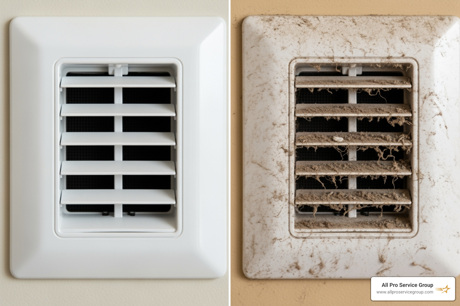 Comparison of clean vs dirty air vents in a residential home Comparison of clean vs dirty air vents in a residential home