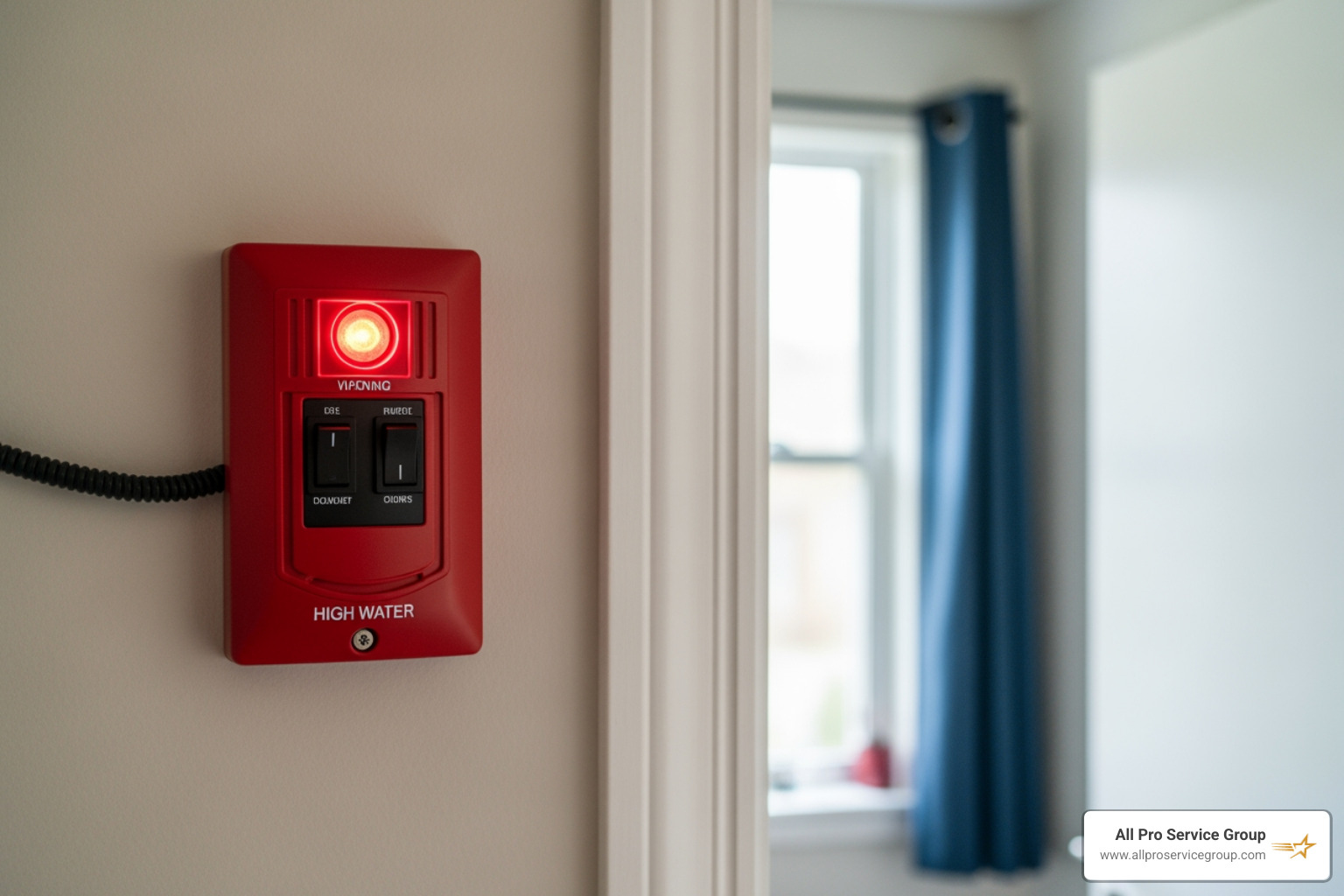 high-water alarm panel on a residential wall
