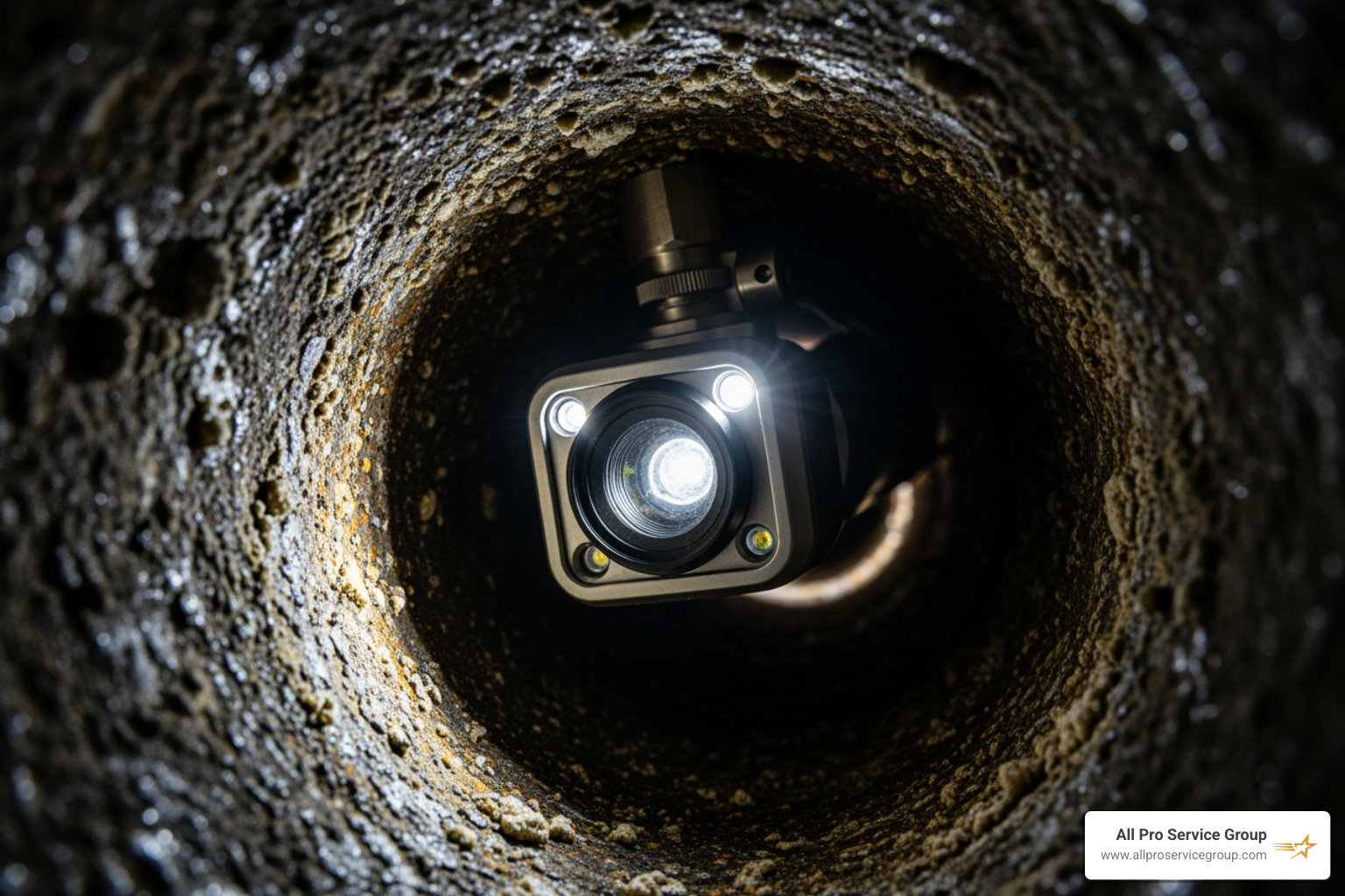 waterproof HD camera head inside a plumbing pipe