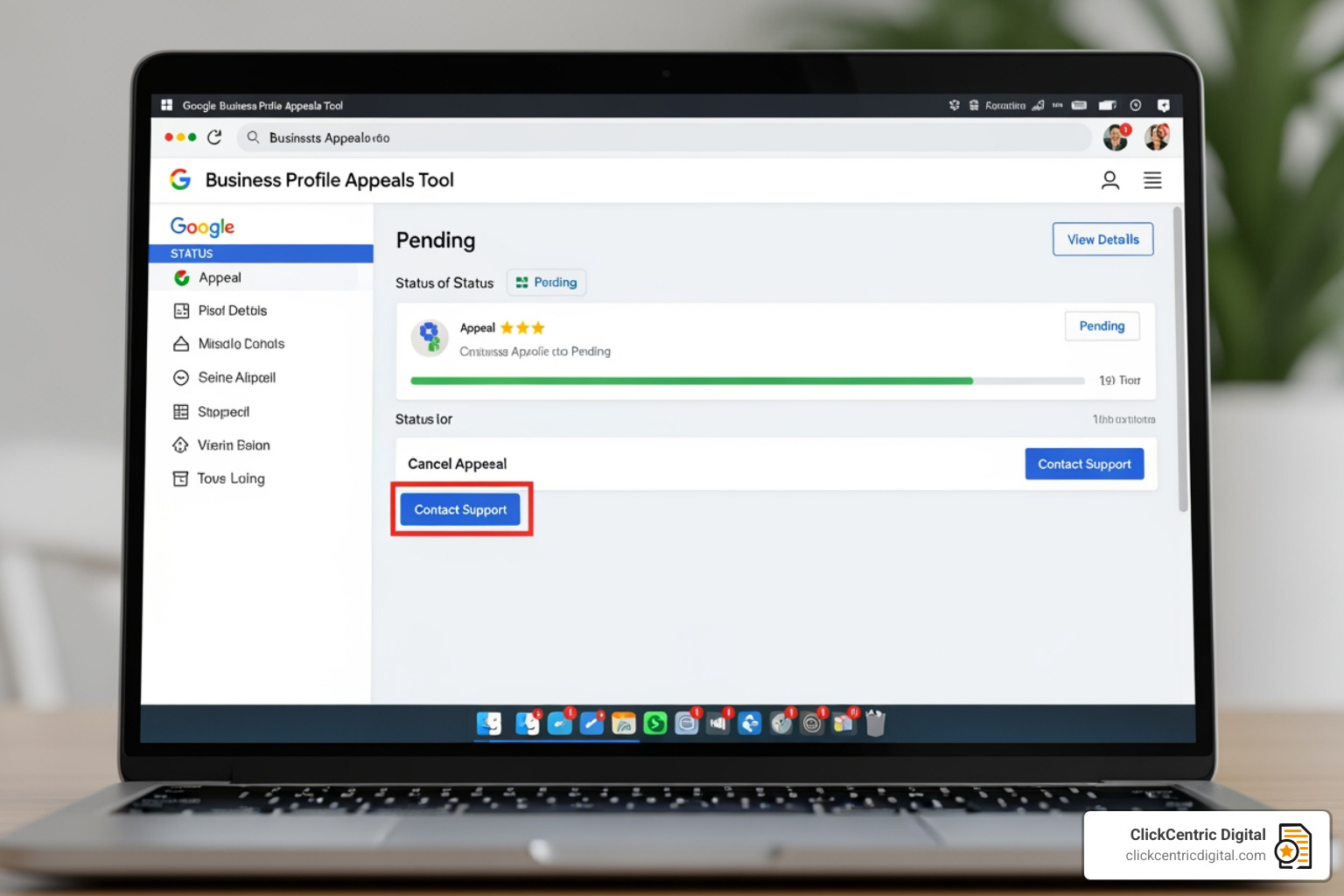 The Google Business Profile Appeals Tool interface showing the status of a pending appeal
