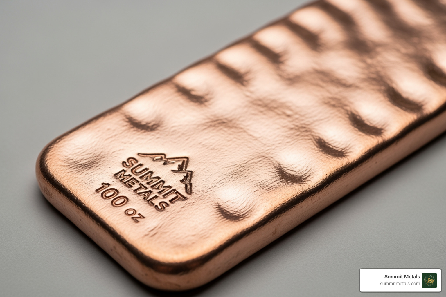 Hand-poured copper bar with natural cooling ripples and stamped hallmark Hand-poured copper bar with natural cooling ripples and stamped hallmark