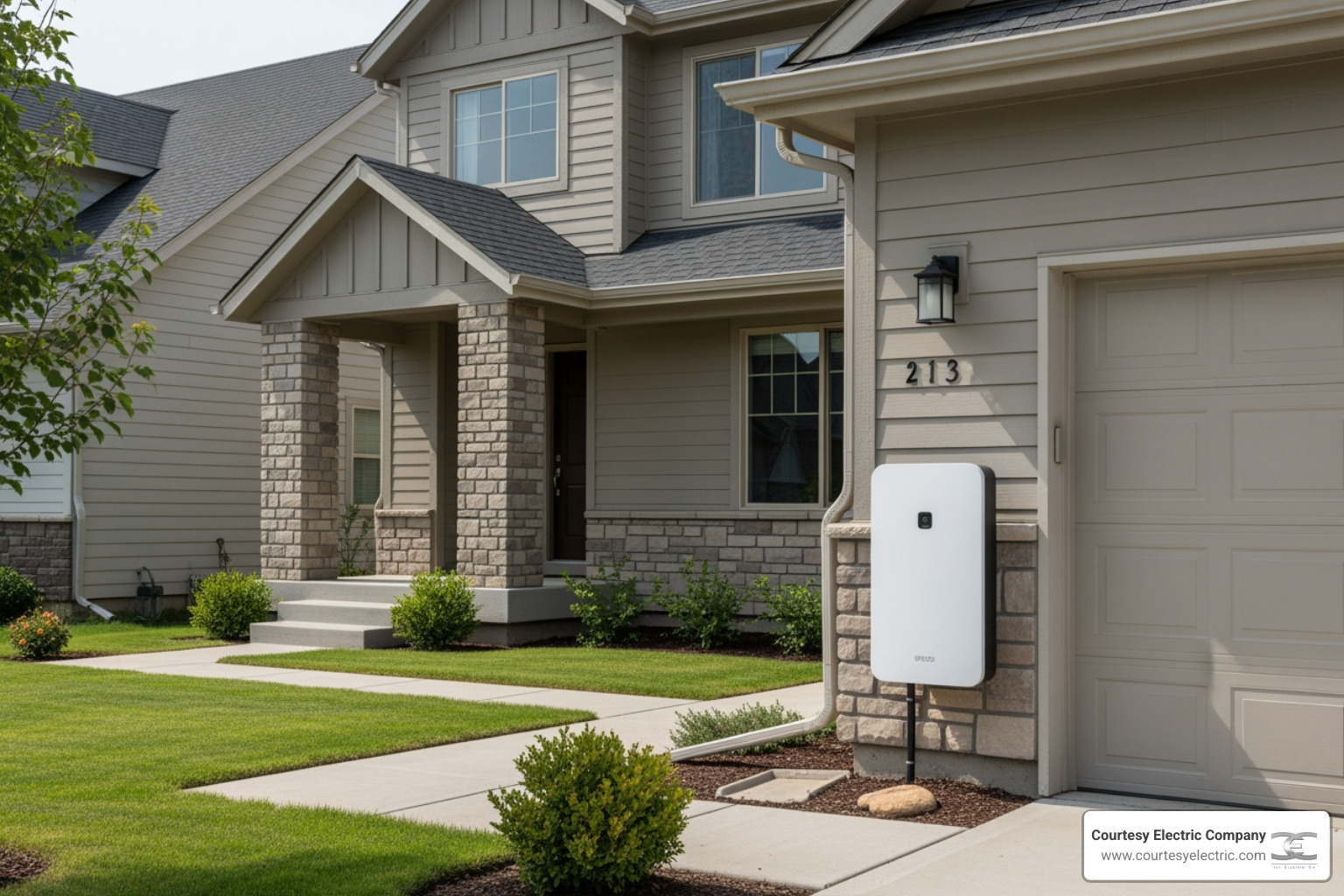 Franklin battery storage home installation with aPower 2 battery unit mounted on exterior wall Franklin battery storage home installation with aPower 2 battery unit mounted on exterior wall