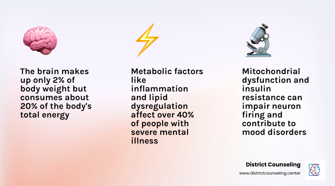 How metabolism affects brain function - from insulin resistance to mitochondrial dysfunction to mood disorders infographic How metabolism affects brain function - from insulin resistance to mitochondrial dysfunction to mood disorders infographic