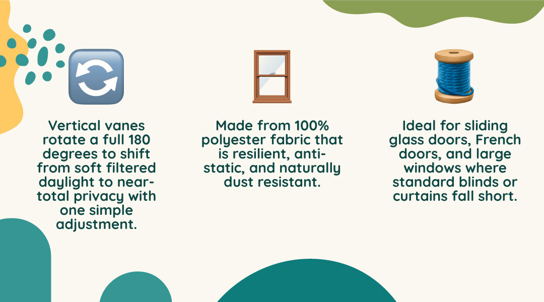 Infographic explaining Hunter Douglas Luminette sheers 180-degree vane rotation and key features infographic