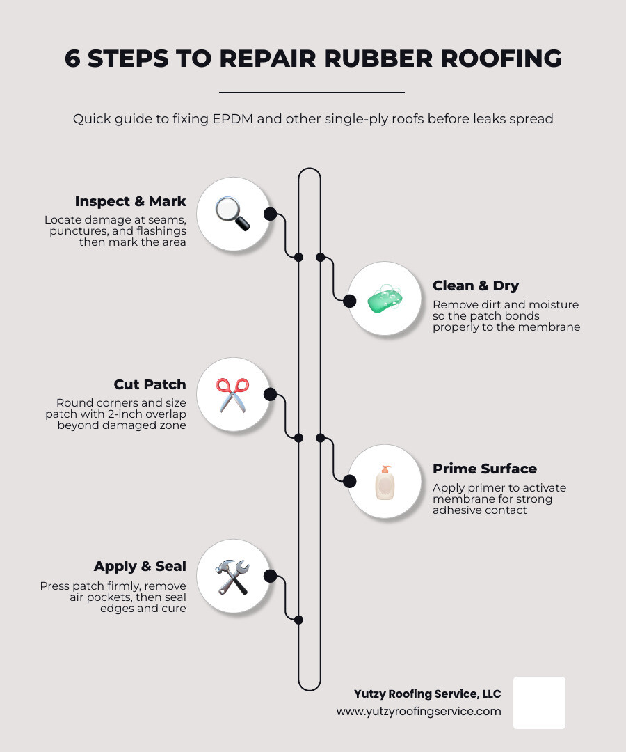 6-step rubber roof repair process infographic for EPDM commercial roofing infographic 6-step rubber roof repair process infographic for EPDM commercial roofing infographic