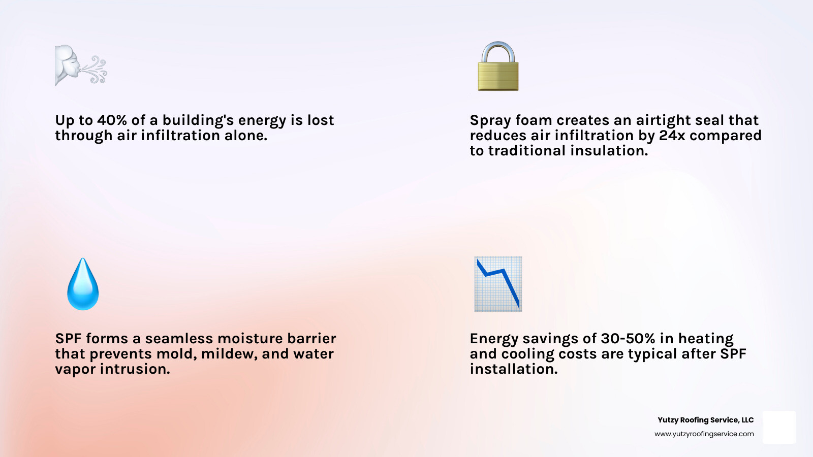 infographic showing how 40% energy loss from air infiltration affects commercial buildings and how spray foam seals the infographic showing how 40% energy loss from air infiltration affects commercial buildings and how spray foam seals the