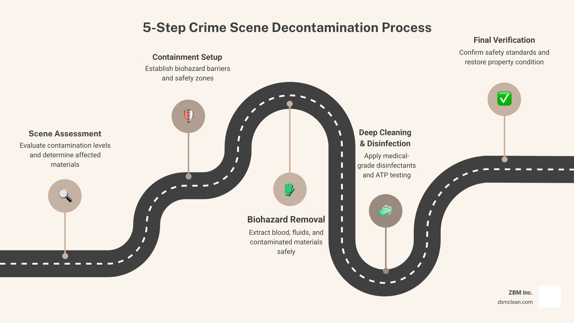 5-step crime scene decontamination process for homicide scene cleanup infographic 5-step crime scene decontamination process for homicide scene cleanup infographic