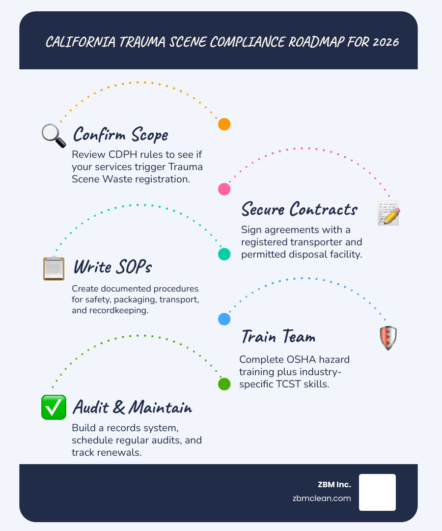 California trauma scene compliance workflow infographic California trauma scene compliance workflow infographic