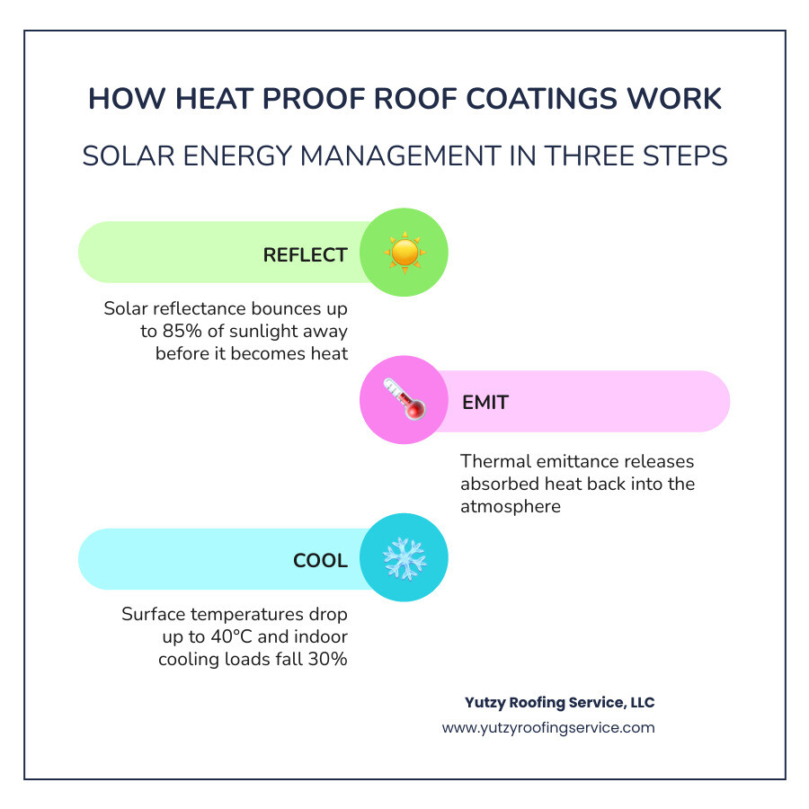 Infographic showing how solar reflective roof coatings dissipate heat vs traditional dark roofs infographic Infographic showing how solar reflective roof coatings dissipate heat vs traditional dark roofs infographic