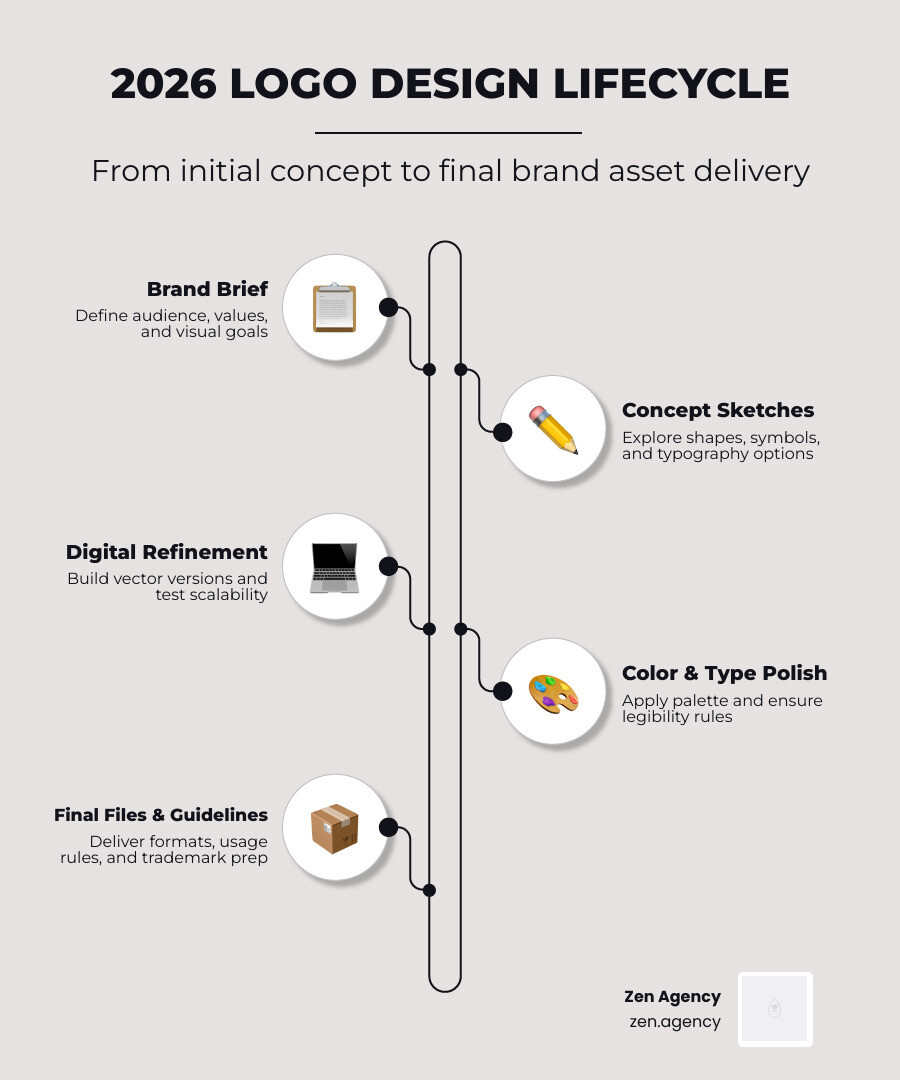 2026 logo design lifecycle infographic showing steps from brand brief to final file delivery infographic 2026 logo design lifecycle infographic showing steps from brand brief to final file delivery infographic