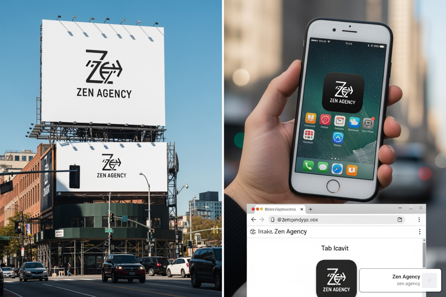 Logo scaling from a massive billboard to a small smartphone app icon and a tiny favicon Logo scaling from a massive billboard to a small smartphone app icon and a tiny favicon