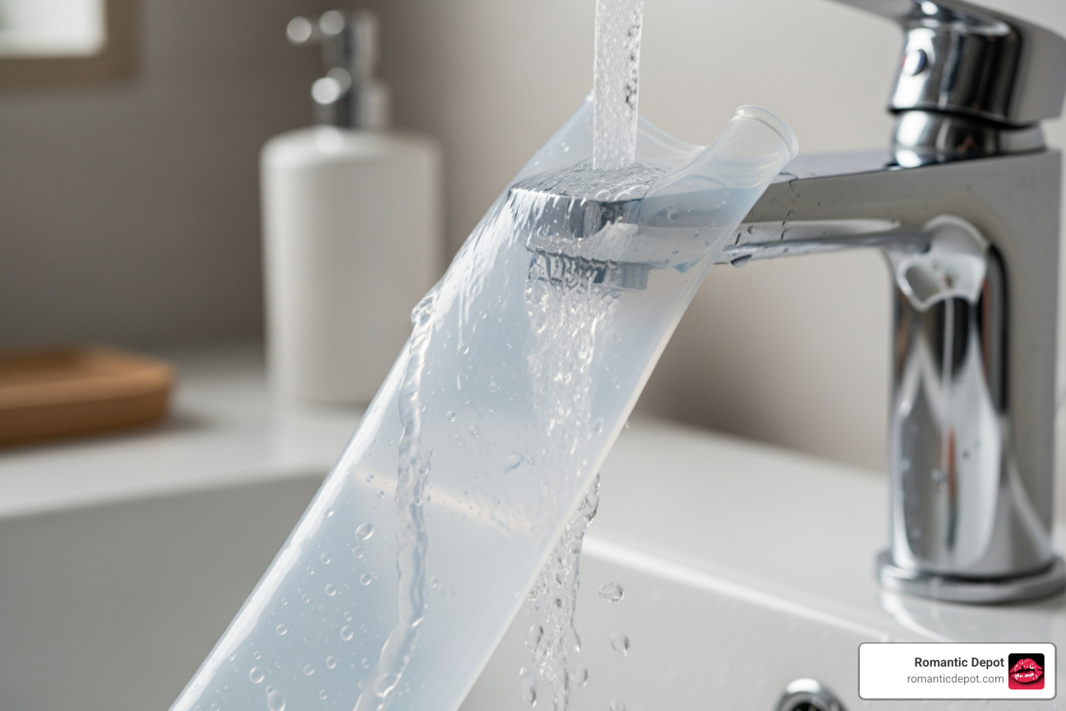 removable silicone sleeve being cleaned under a faucet