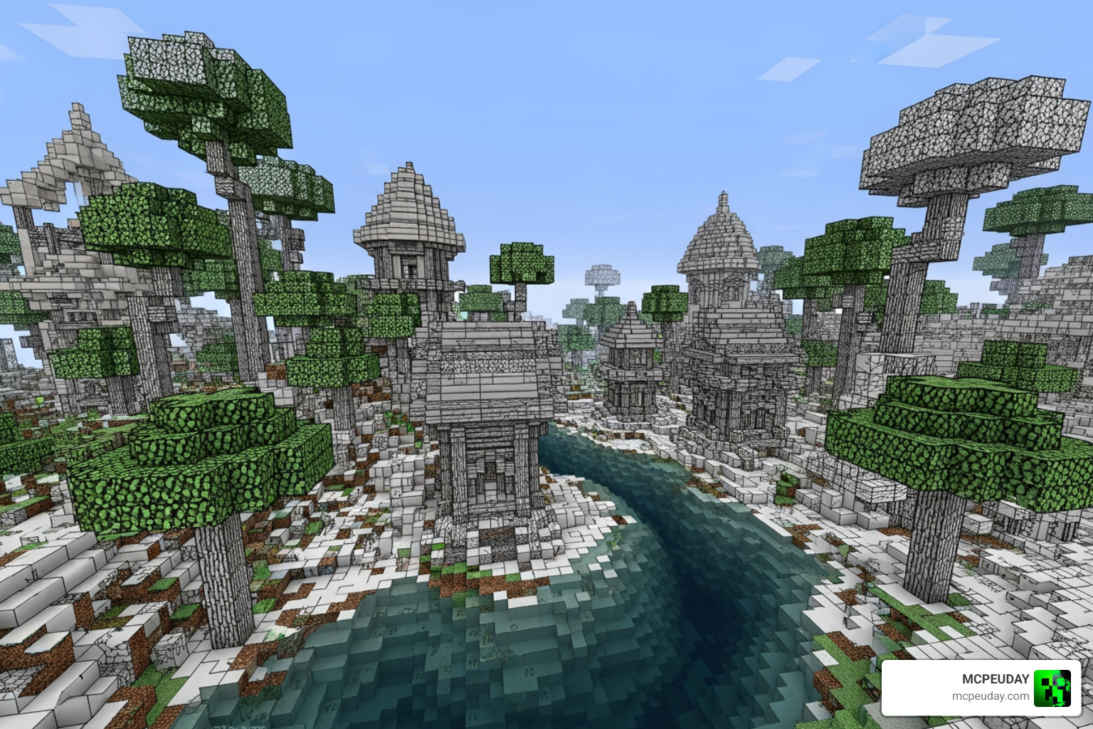 A fully outlined Minecraft world showing incredible detail and block definition A fully outlined Minecraft world showing incredible detail and block definition