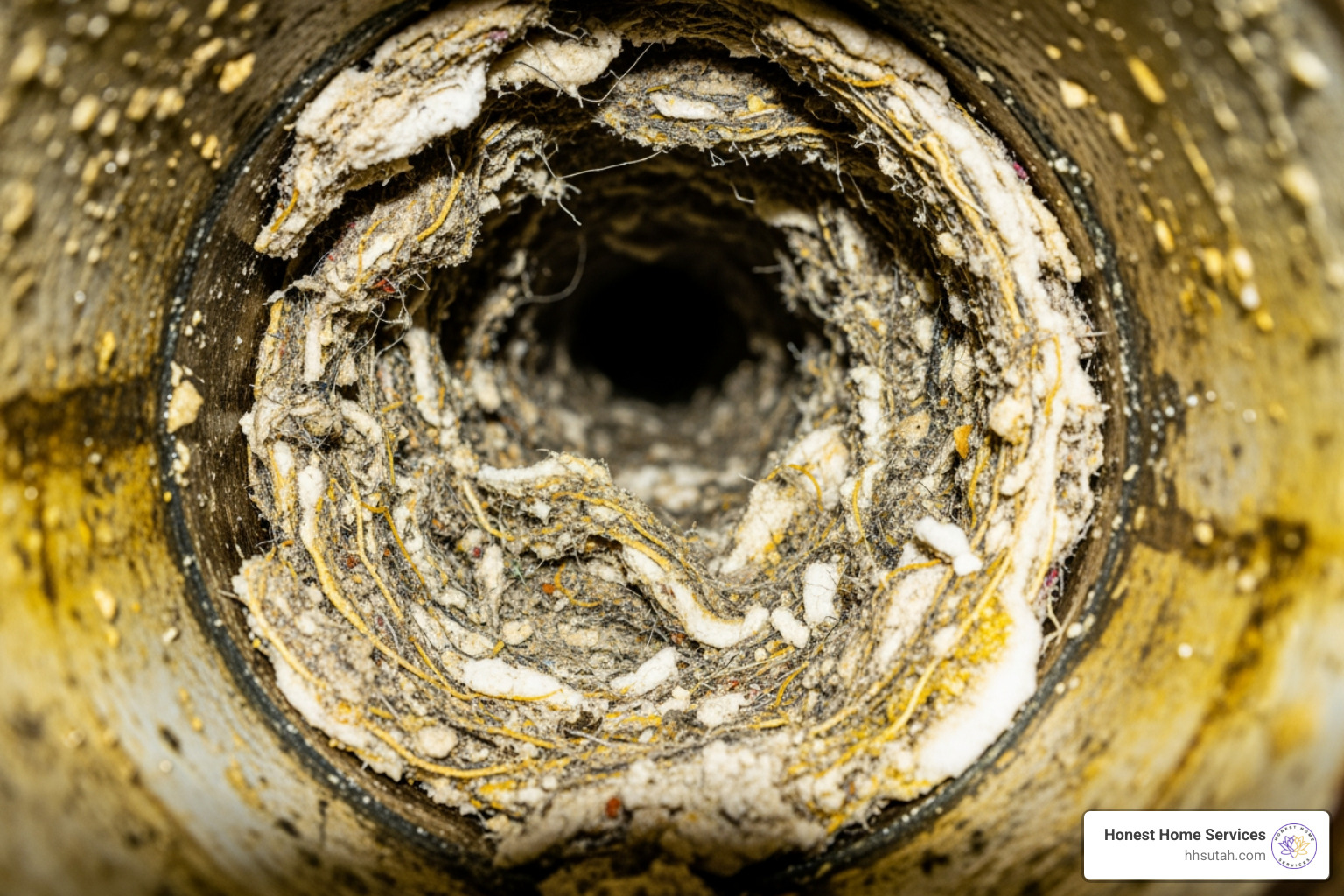 Lint and detergent buildup inside a drain pipe Lint and detergent buildup inside a drain pipe