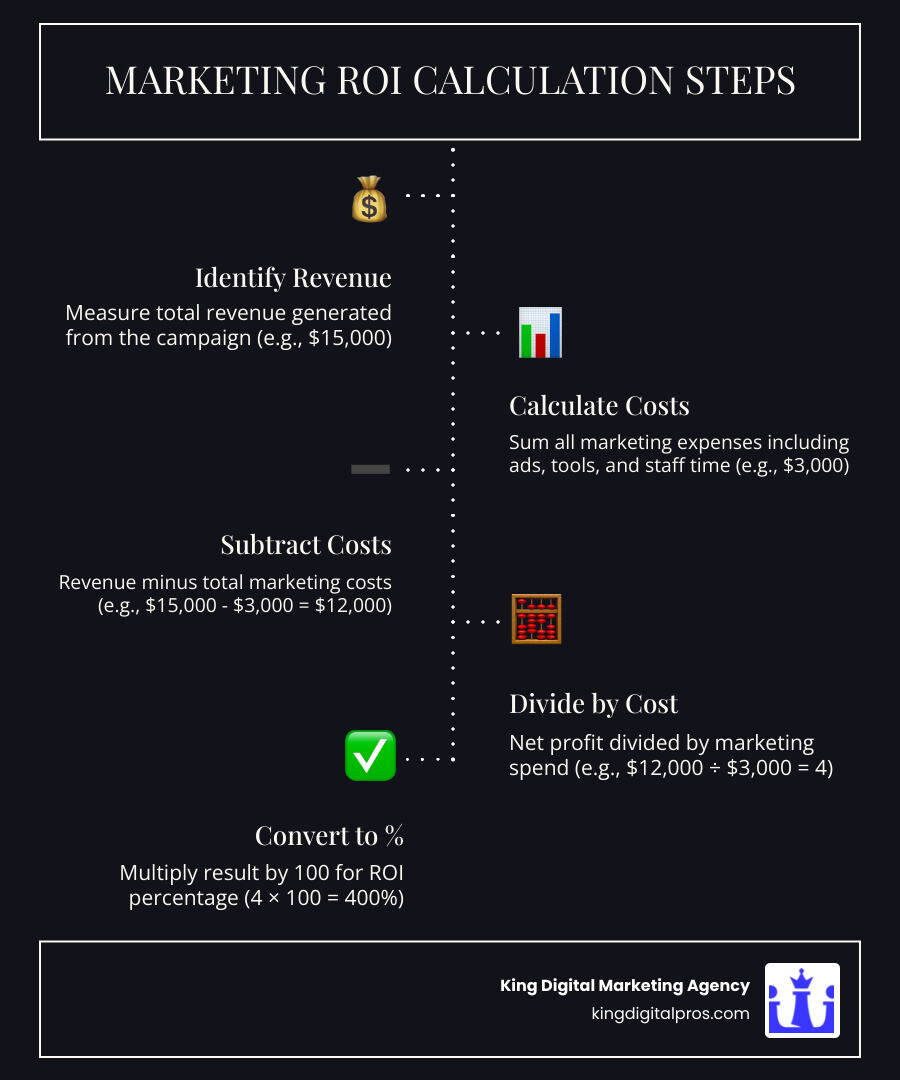 Marketing Roi Formula Infographic Showing The 5-Step Calculation And Benchmark Tiers Infographic