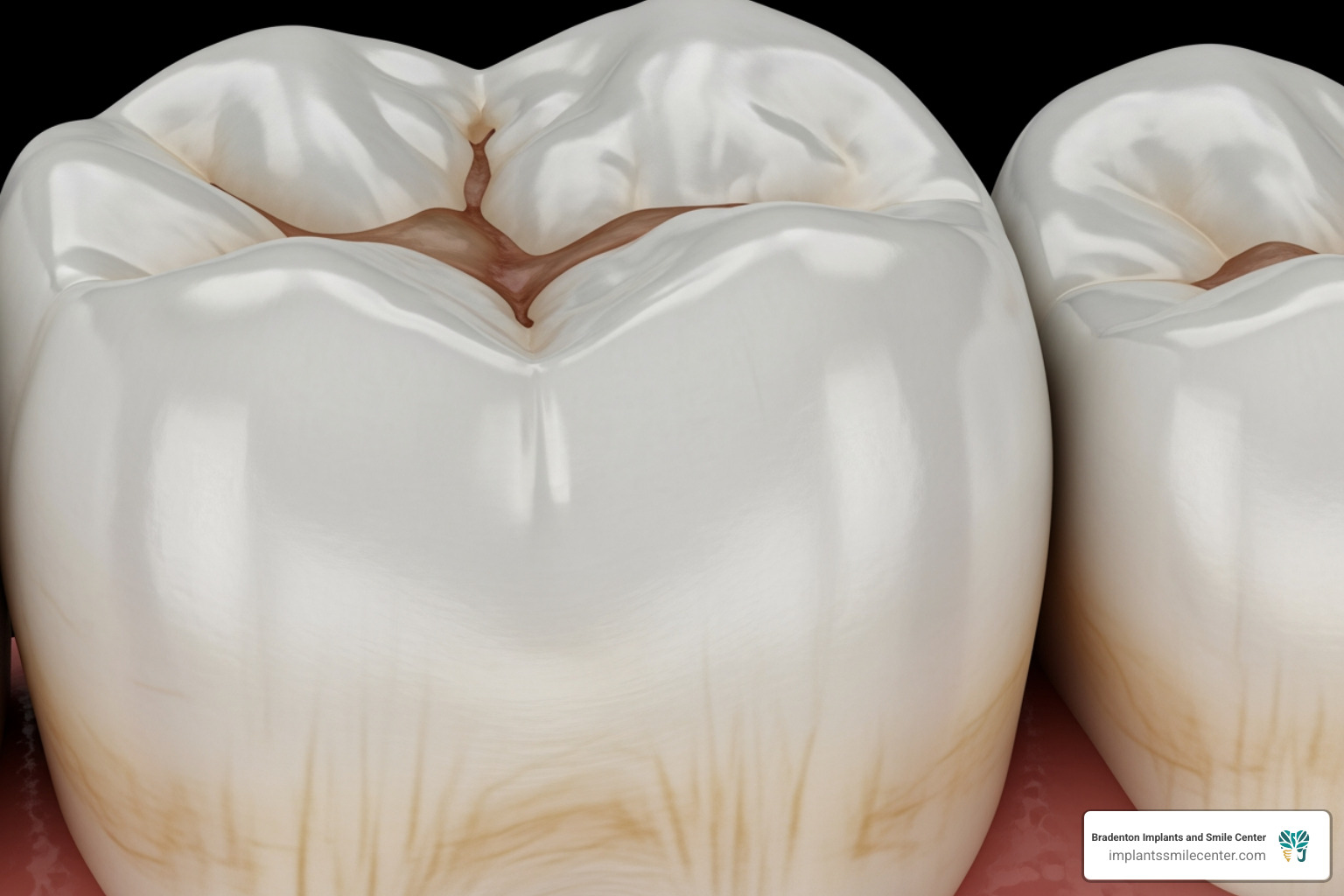 adult molar with deep grooves close up