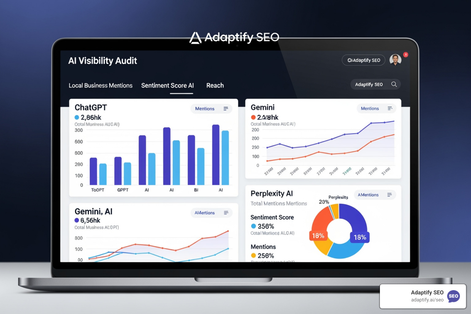 AI visibility audit dashboard showing local business mentions across different models