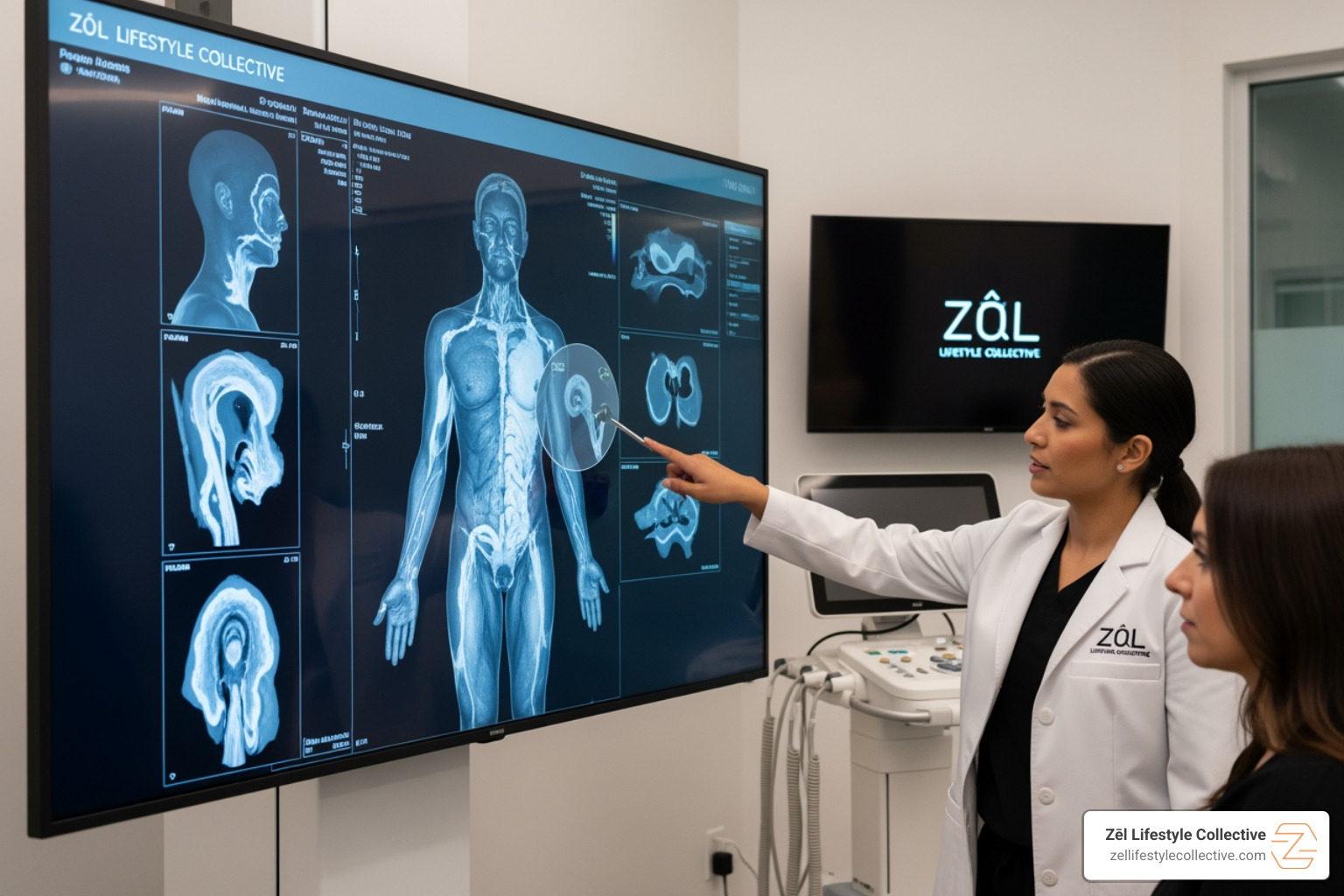 Advanced diagnostic imaging technology showing high-resolution body scanning for preventative health