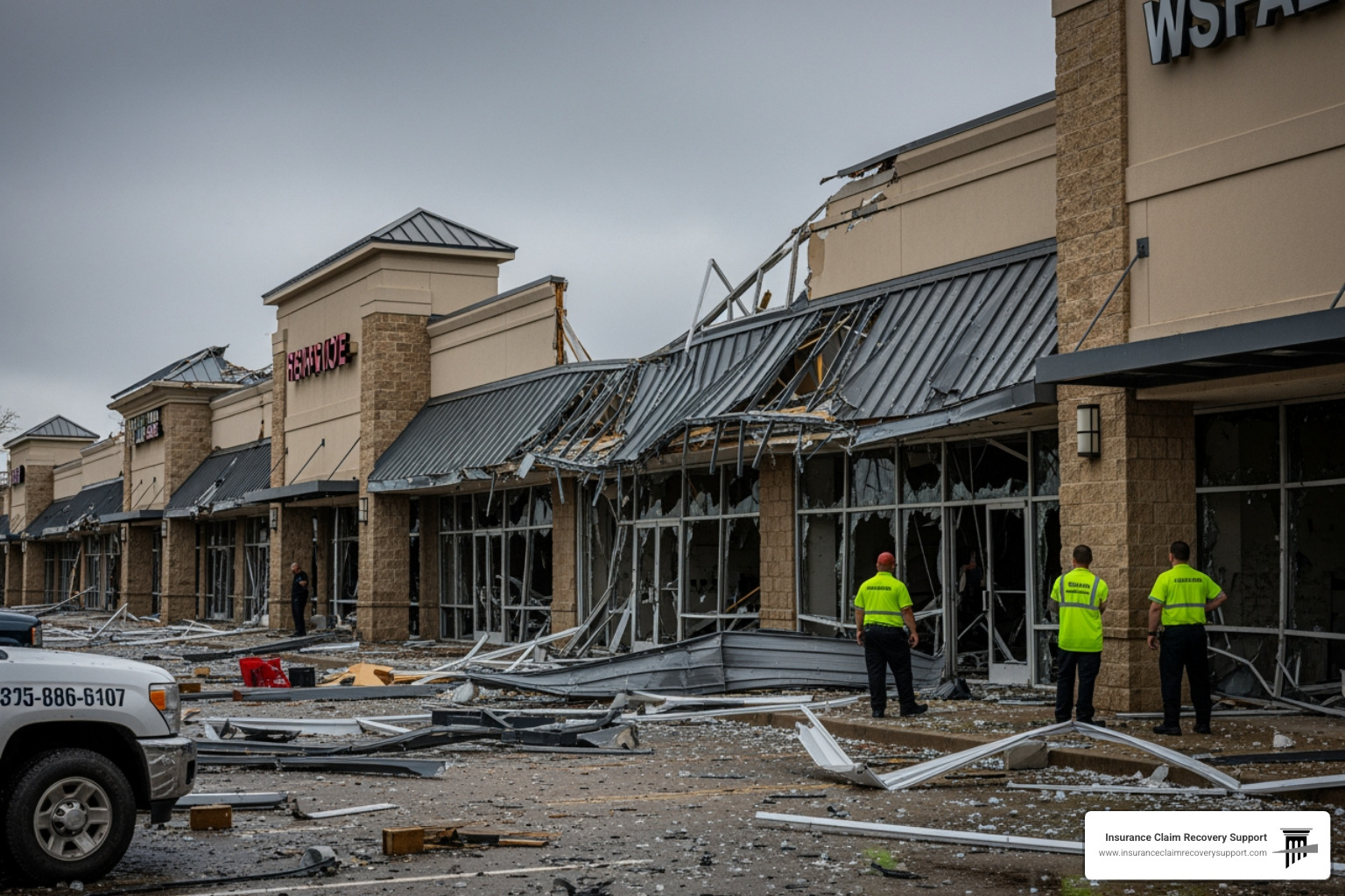 Award-winning photography of a commercial shopping plaza in North Texas after a severe hail storm Award-winning photography of a commercial shopping plaza in North Texas after a severe hail storm