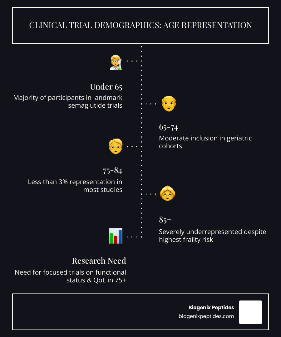 Infographic explaining clinical trial demographics and underrepresentation of 75+ age group infographic