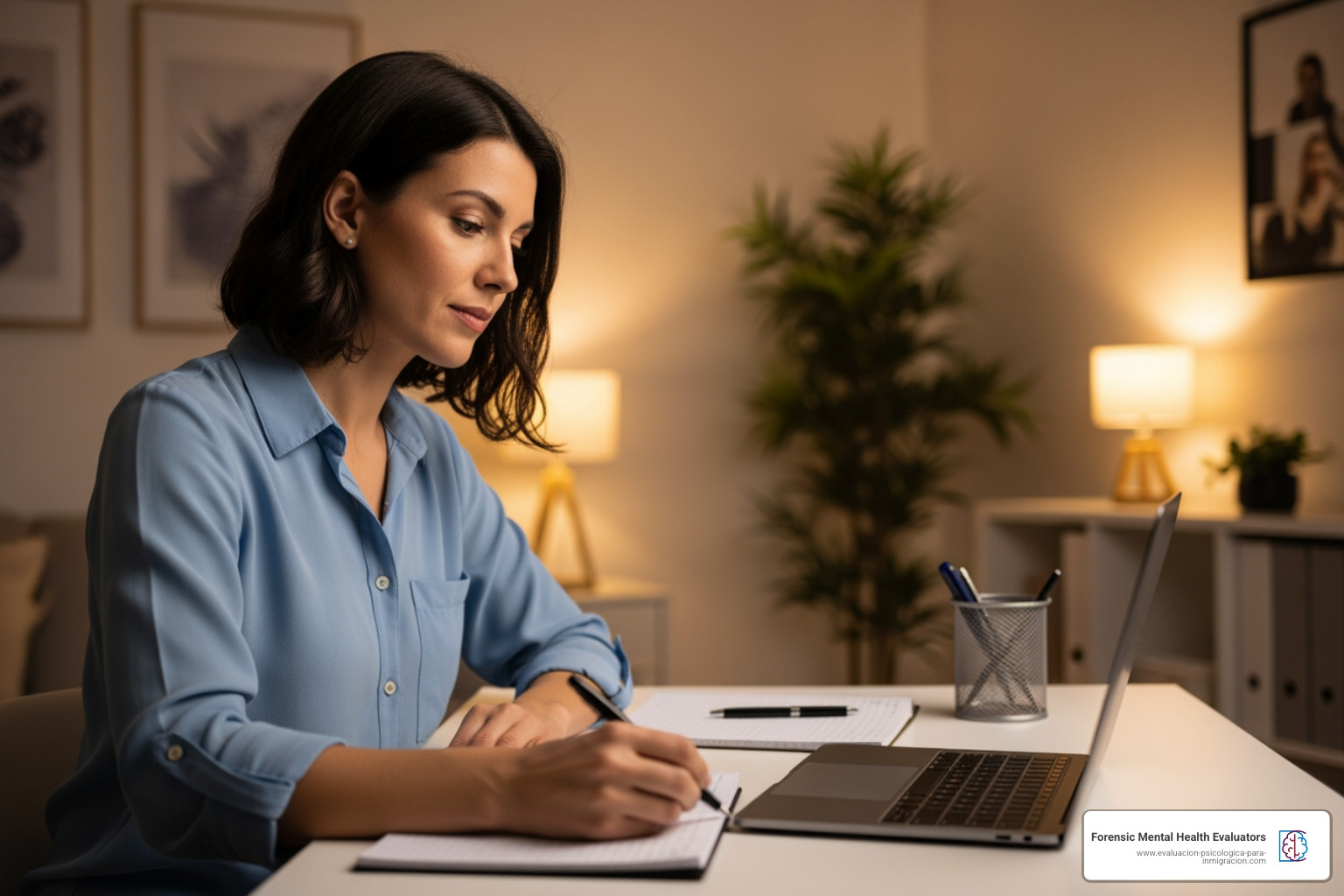A therapist taking notes during a video-conferencing session A therapist taking notes during a video-conferencing session
