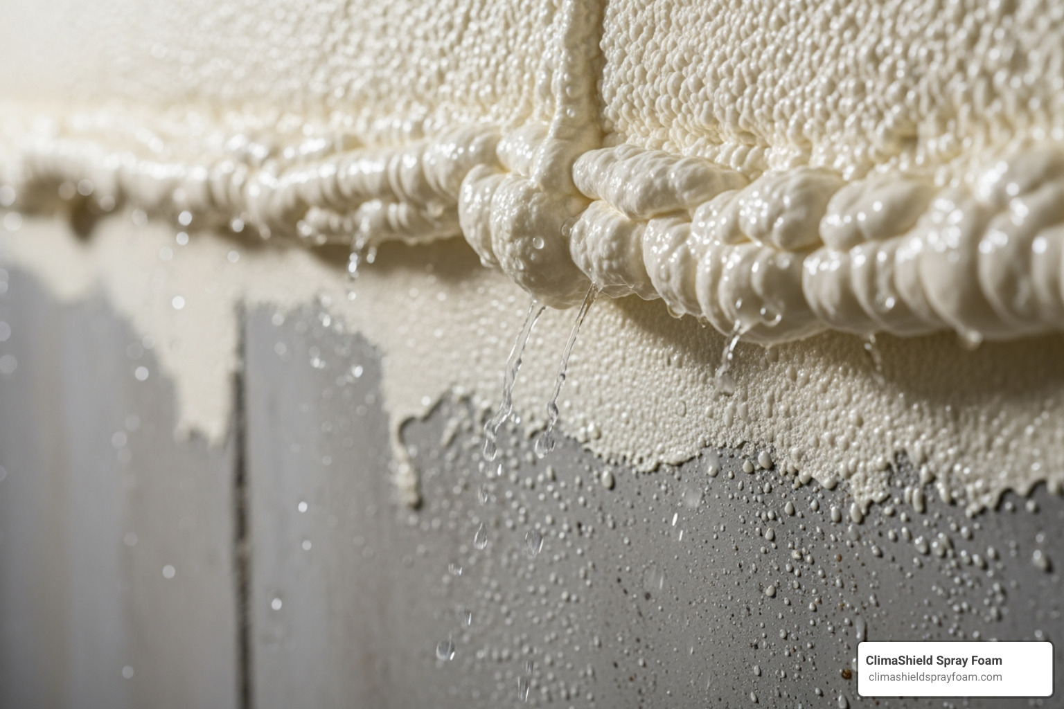 closed-cell foam resisting water on a basement wall surface closed-cell foam resisting water on a basement wall surface