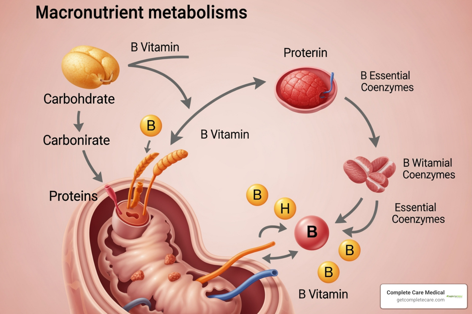 macronutrient metabolism map with b vitamins