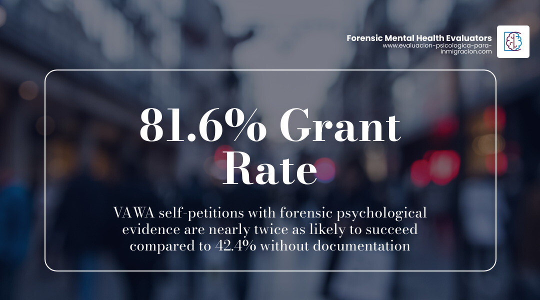 Infographic showing 81.6% grant rate with forensic evaluations vs 42.4% without infographic Infographic showing 81.6% grant rate with forensic evaluations vs 42.4% without infographic