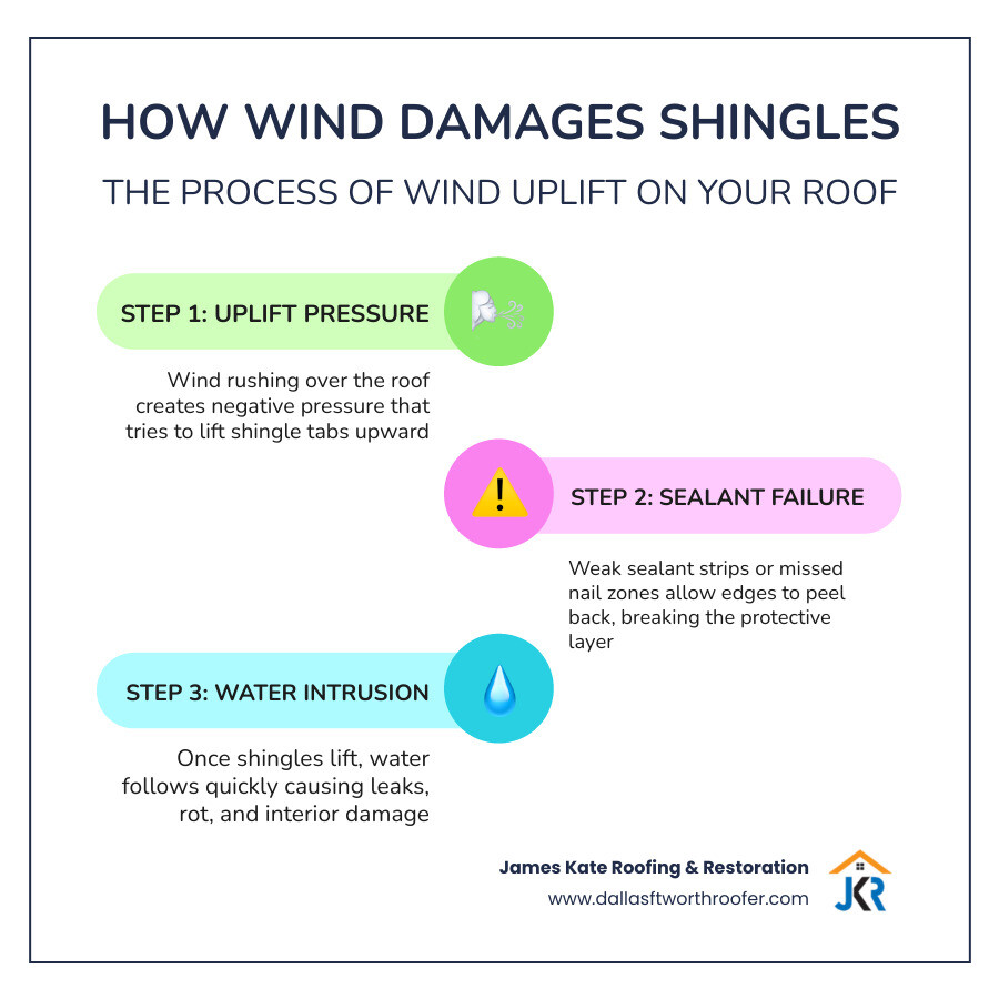 Infographic showing wind uplift forces on shingles, wind speed ratings by shingle class, and top-rated wind-resistant Infographic showing wind uplift forces on shingles, wind speed ratings by shingle class, and top-rated wind-resistant