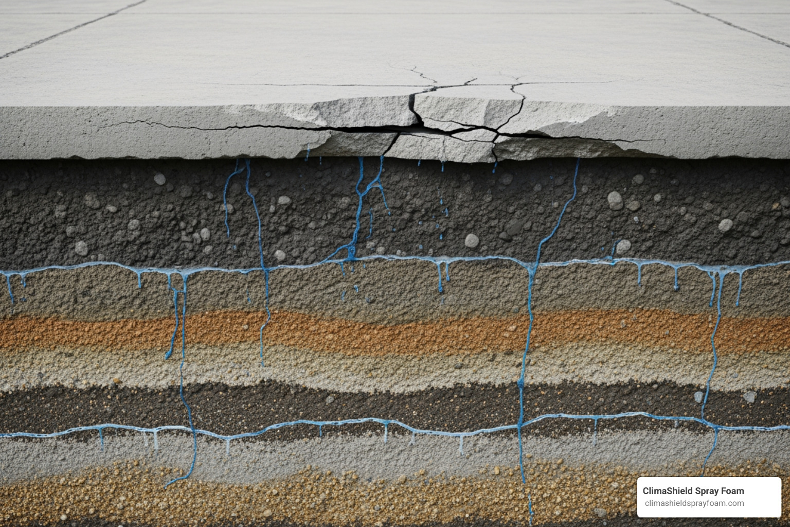 cross section of basement slab lifted by expanding soil