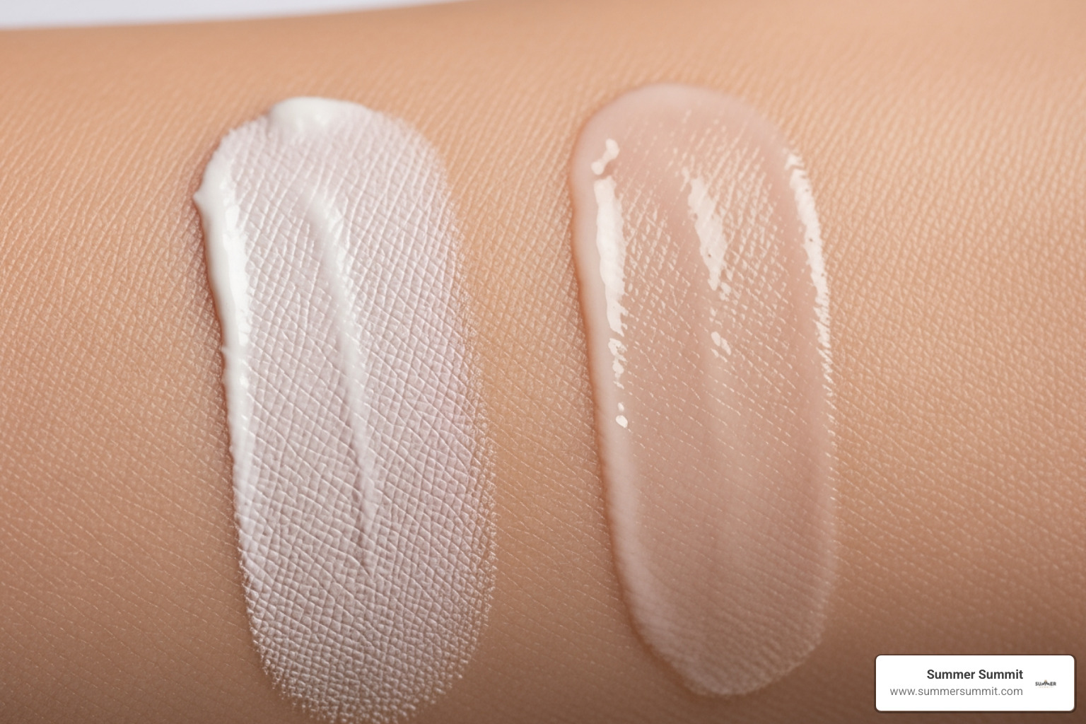 mineral vs chemical sunscreen swatches on skin