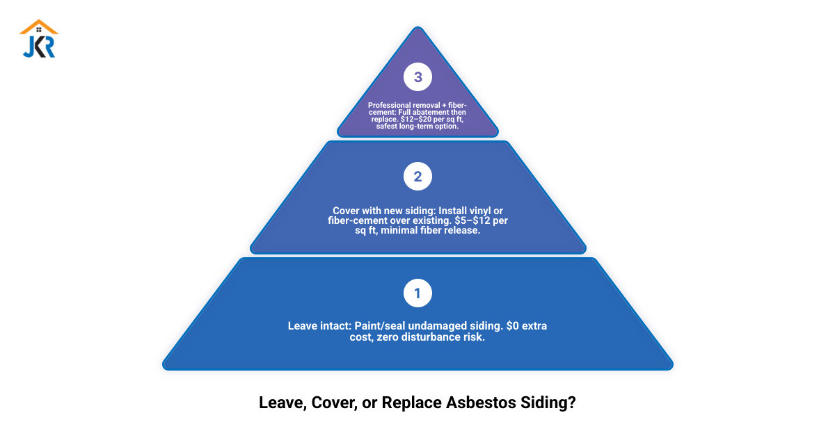 Infographic showing leave, cover, or replace decision guide for asbestos siding shingles infographic Infographic showing leave, cover, or replace decision guide for asbestos siding shingles infographic