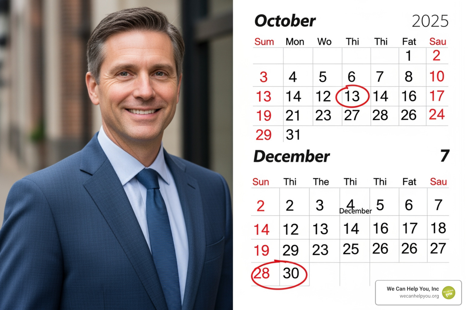 Calendar with October 15 and December 7 circled for Medicare Open Enrollment