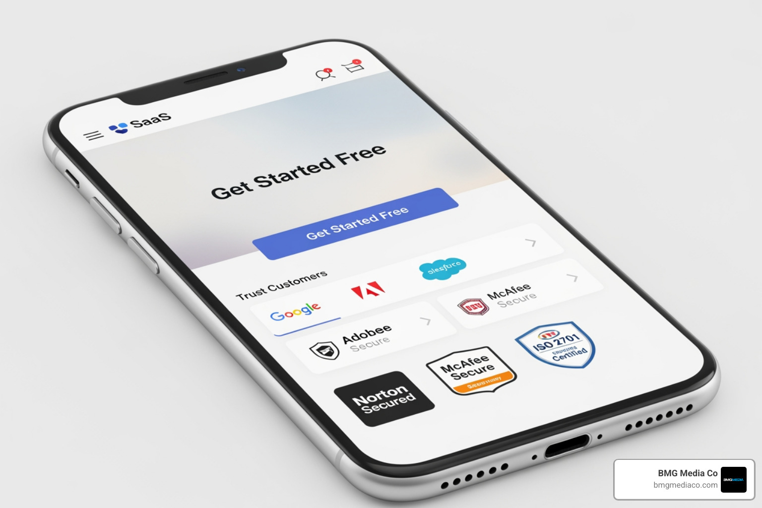 Mobile-first SaaS homepage wireframe with clear CTA and trust signals