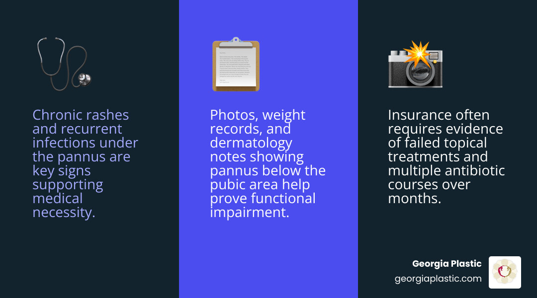 insurance checklist for panniculectomy medical necessity documentation infographic