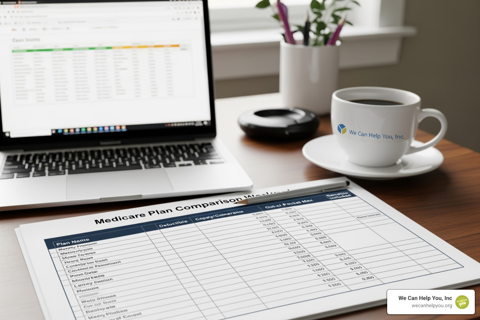 Medicare plan comparison worksheet showing costs and benefits