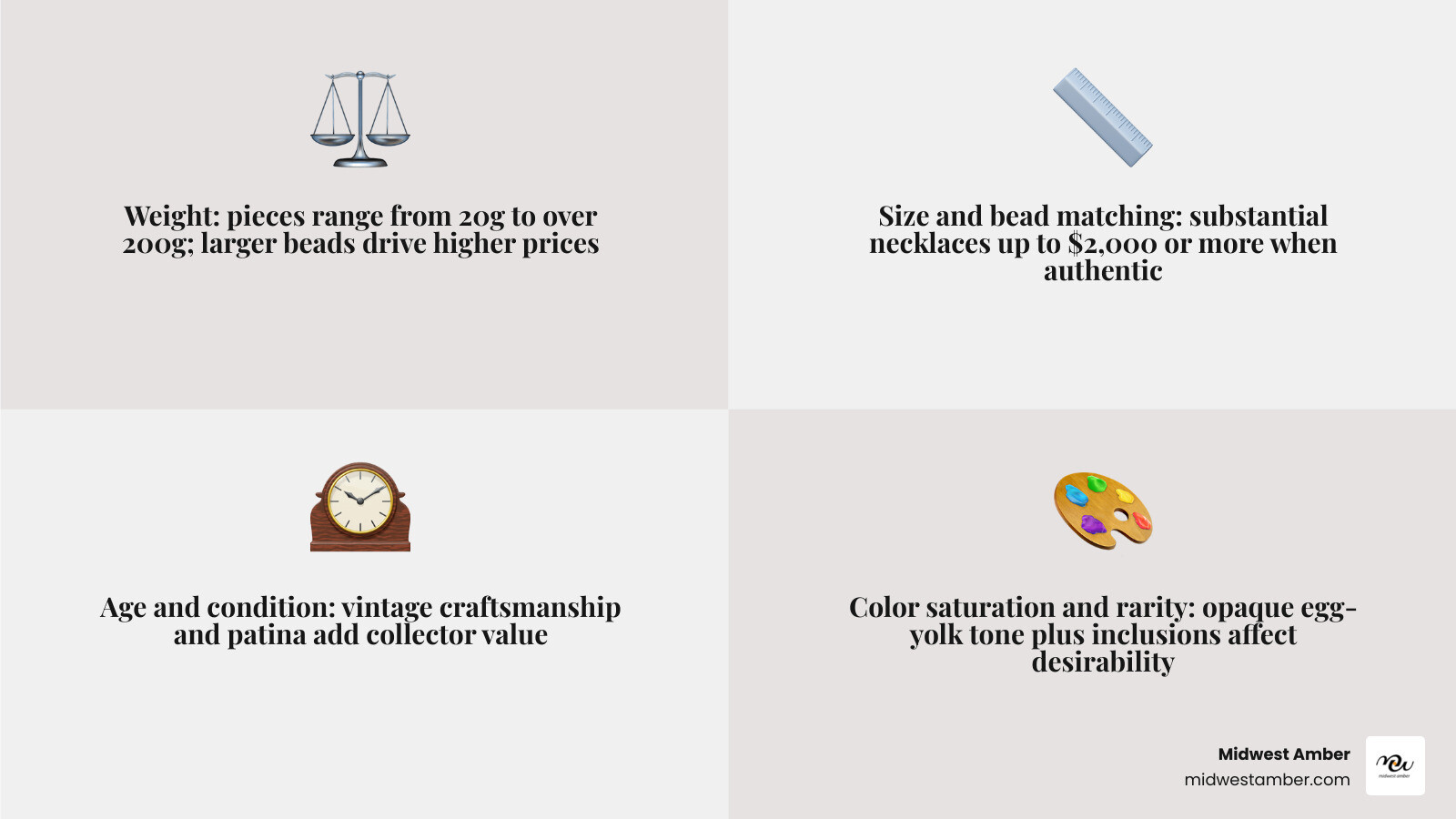 Infographic showing egg yolk amber value factors: weight, rarity, color, age, craftsmanship infographic Infographic showing egg yolk amber value factors: weight, rarity, color, age, craftsmanship infographic