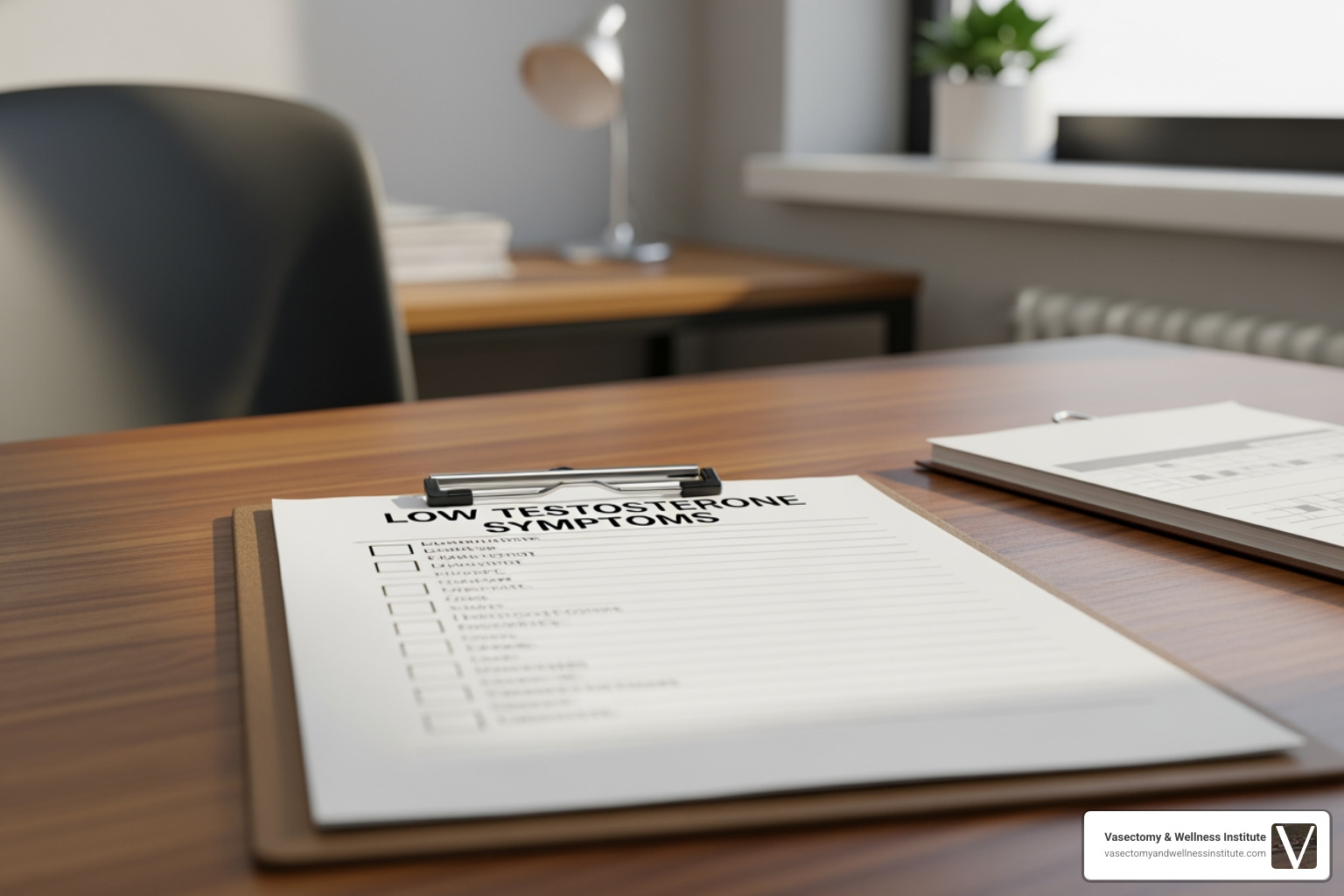 male low testosterone symptom checklist on clipboard male low testosterone symptom checklist on clipboard