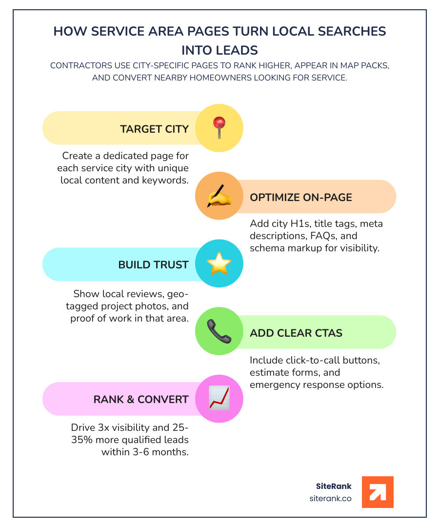 Infographic showing how service area pages turn local contractor searches into leads infographic Infographic showing how service area pages turn local contractor searches into leads infographic