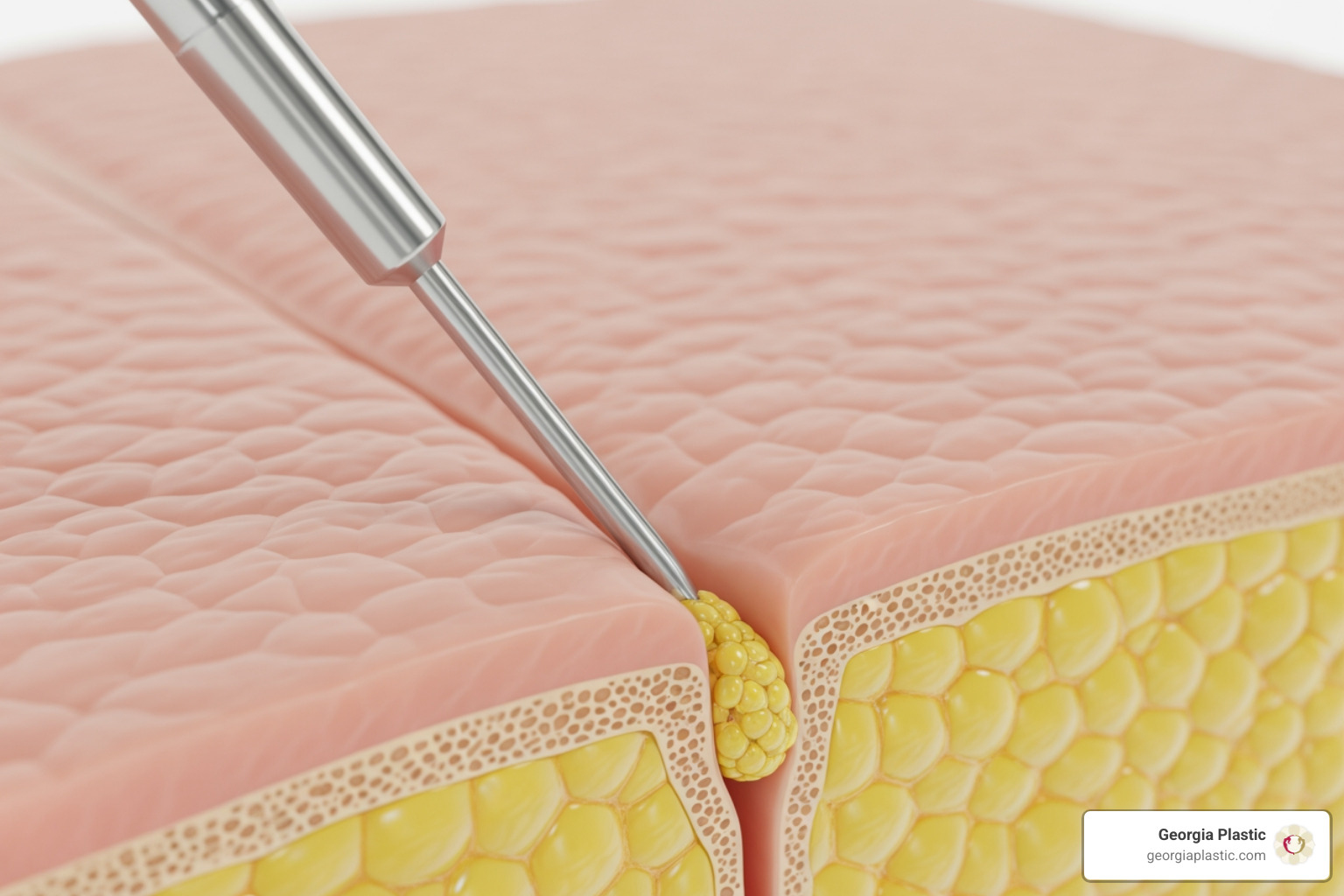 Illustration of the cannula and suction process during liposuction