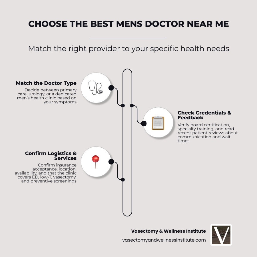 Infographic showing 5 steps to choose the best men's doctor near you infographic Infographic showing 5 steps to choose the best men's doctor near you infographic