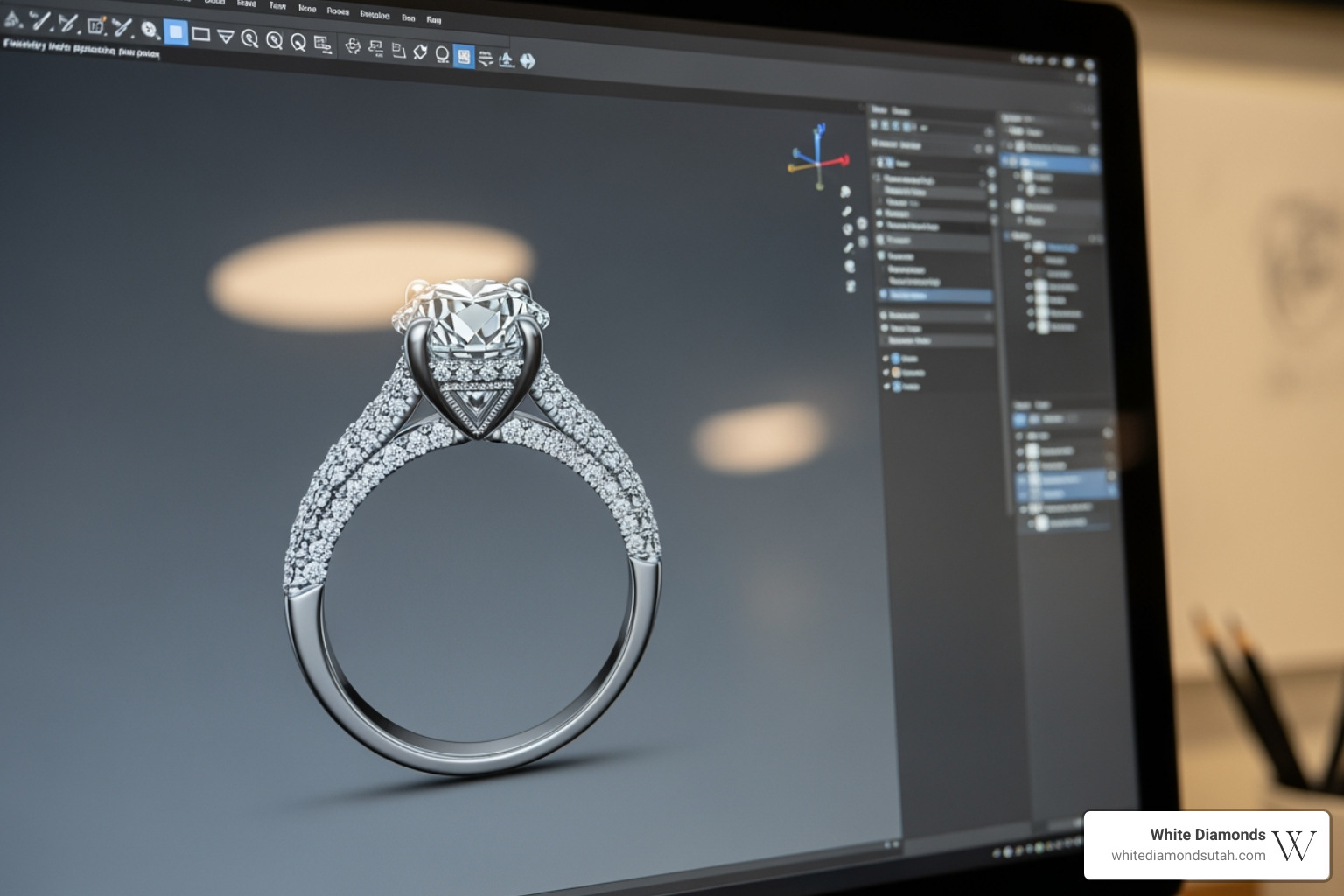 3D CAD jewelry model on screen