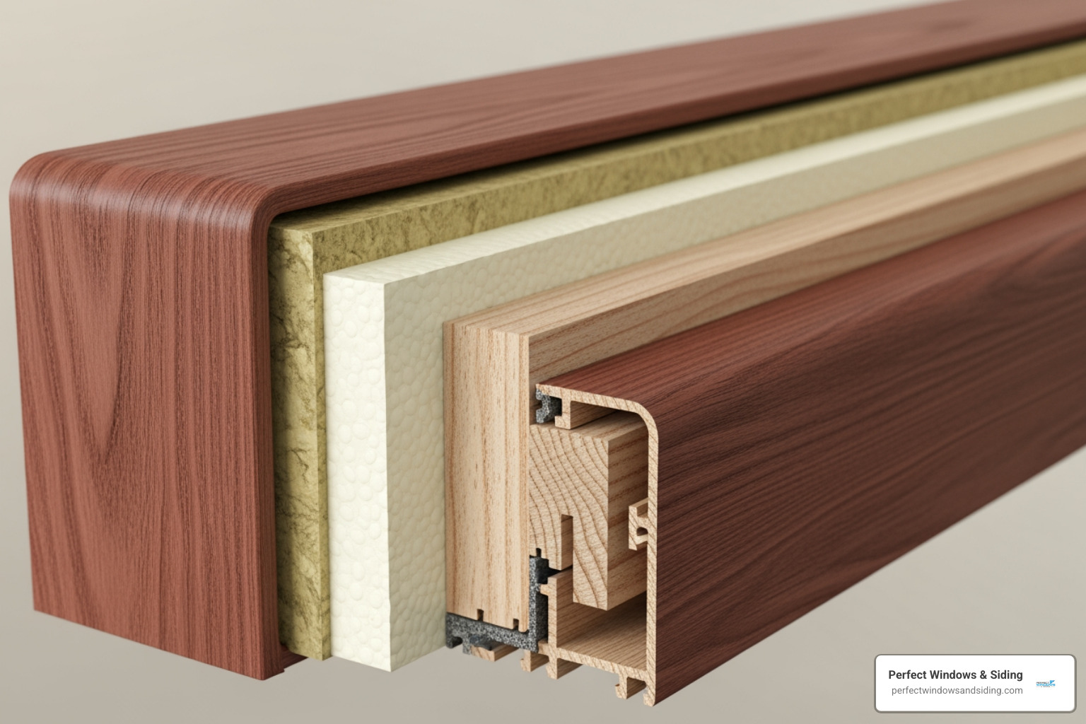 composite door cross section with layered materials