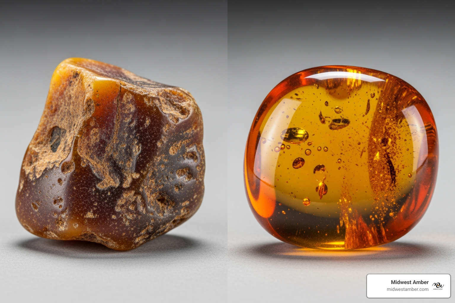 raw vs polished amber comparison