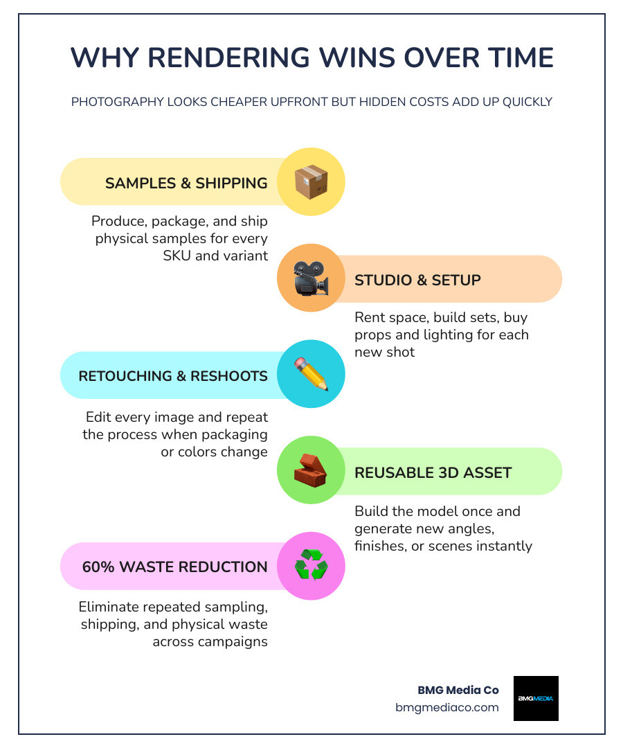 infographic of 3d rendering cost factors and long-term savings infographic