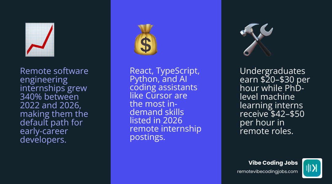 infographic showing growth of remote software engineering internships in 2026 with salary ranges and top skills infographic
